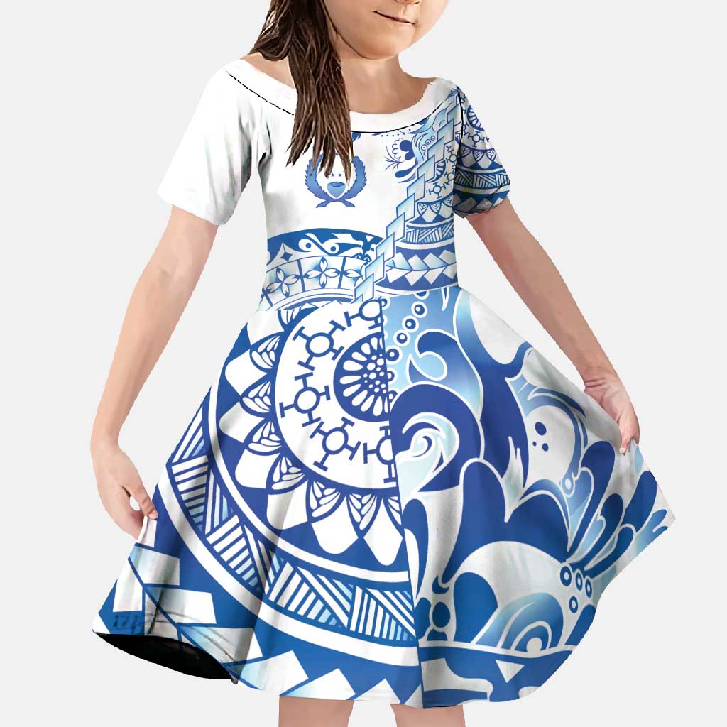 Pohnpei Liberation Day Family Matching Summer Maxi Dress and Hawaiian Shirt Polynesian Floral Tattoo LT05 Daughter's Dress White - Polynesian Pride