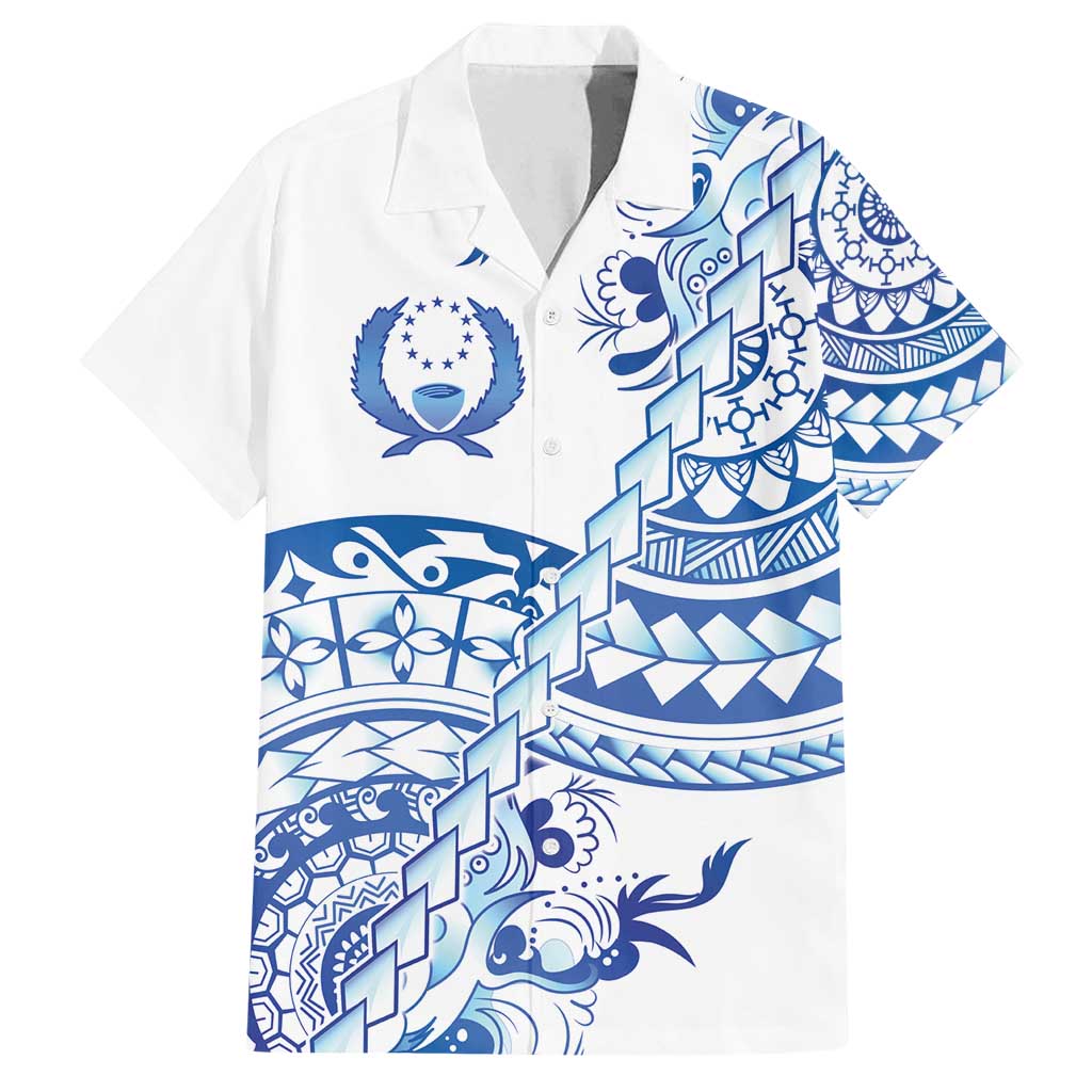 Pohnpei Liberation Day Family Matching Tank Maxi Dress and Hawaiian Shirt Polynesian Floral Tattoo LT05 Dad's Shirt - Short Sleeve White - Polynesian Pride