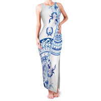Pohnpei Liberation Day Family Matching Tank Maxi Dress and Hawaiian Shirt Polynesian Floral Tattoo LT05 Mom's Dress White - Polynesian Pride