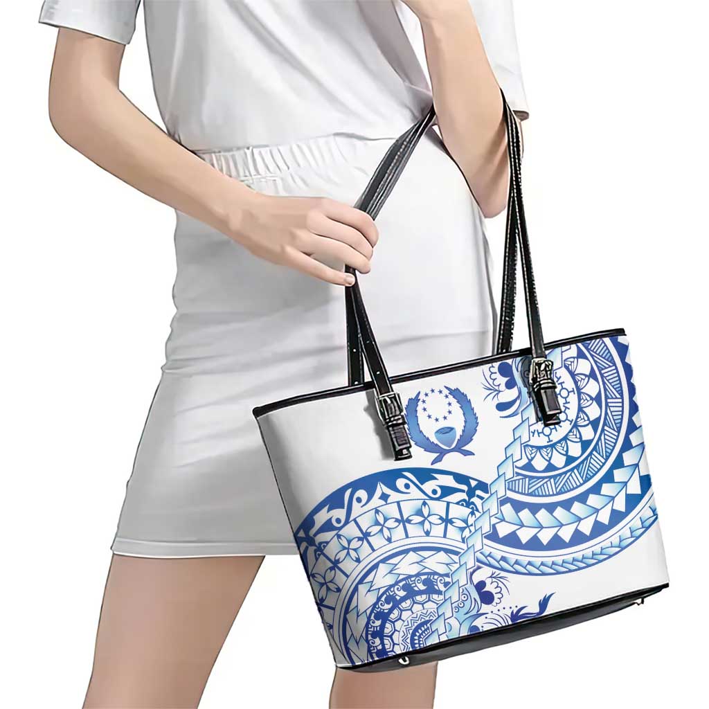 Pohnpei Liberation Day Leather Tote Bag Polynesian Floral Tattoo - Polynesian Pride