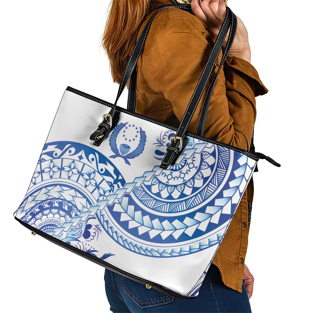 Pohnpei Liberation Day Leather Tote Bag Polynesian Floral Tattoo - Polynesian Pride