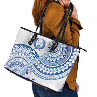 Pohnpei Liberation Day Leather Tote Bag Polynesian Floral Tattoo - Polynesian Pride