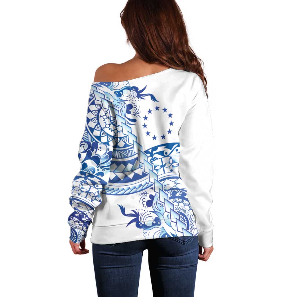 Pohnpei Liberation Day Off Shoulder Sweater Polynesian Floral Tattoo - Polynesian Pride
