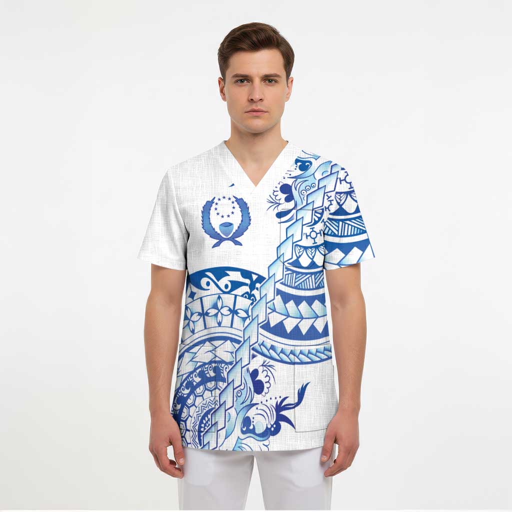 Pohnpei Liberation Day Scrub Top Polynesian Floral Tattoo - Polynesian Pride