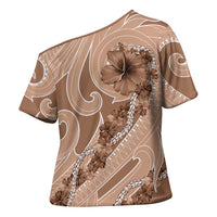 Hawaii Brown Hibiscus Pikake Lei Cross Shoulder Shirt - Polynesian Pride