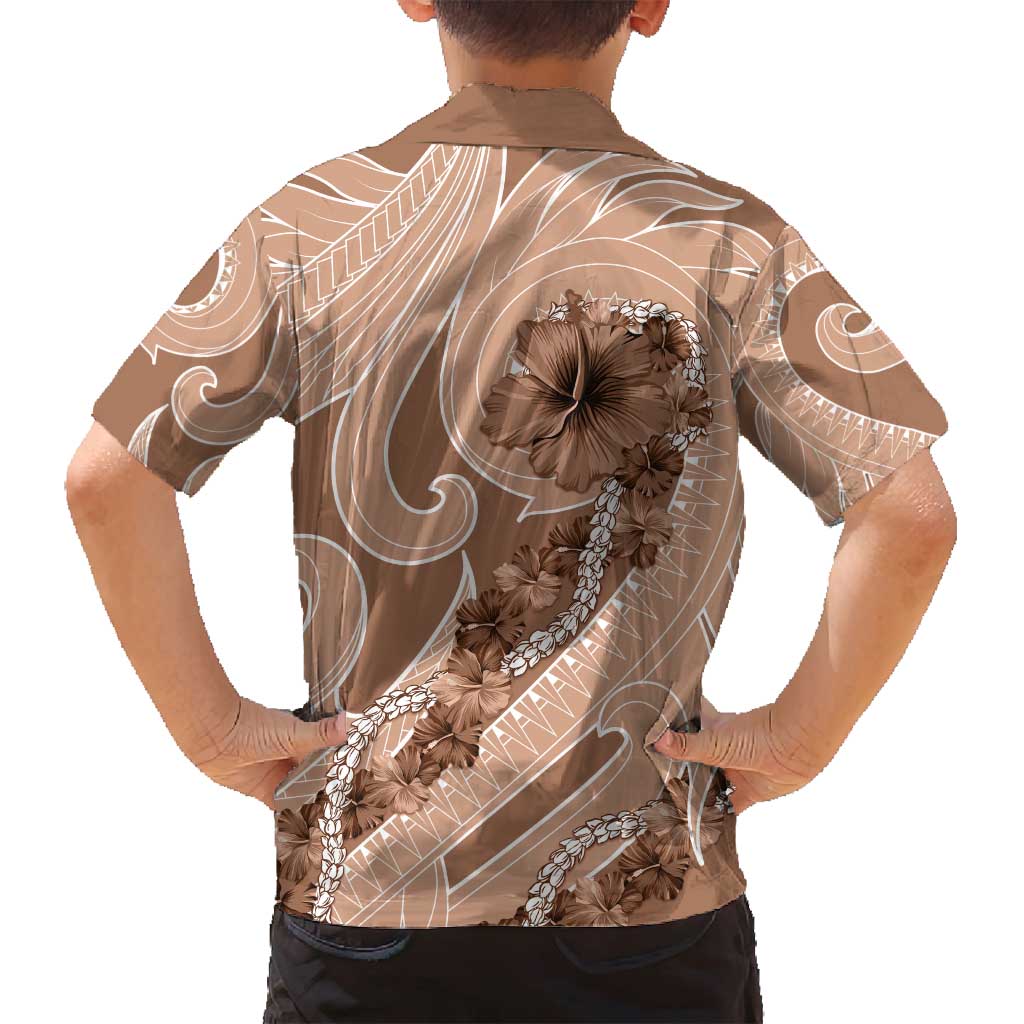 Hawaii Brown Hibiscus Pikake Lei Family Matching Long Sleeve Bodycon Dress and Hawaiian Shirt LT05 - Polynesian Pride