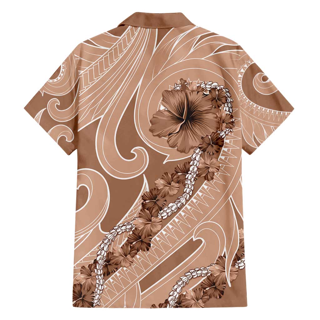 Hawaii Brown Hibiscus Pikake Lei Family Matching Long Sleeve Bodycon Dress and Hawaiian Shirt LT05 - Polynesian Pride