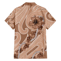 Hawaii Brown Hibiscus Pikake Lei Family Matching Long Sleeve Bodycon Dress and Hawaiian Shirt LT05 - Polynesian Pride