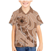 Hawaii Brown Hibiscus Pikake Lei Family Matching Mermaid Dress and Hawaiian Shirt LT05 Son's Shirt Brown - Polynesian Pride