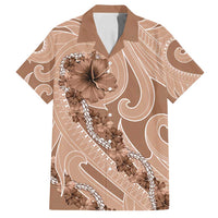 Hawaii Brown Hibiscus Pikake Lei Family Matching Off Shoulder Short Dress and Hawaiian Shirt - Polynesian Pride