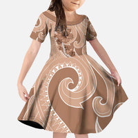 Hawaii Brown Hibiscus Pikake Lei Family Matching Short Sleeve Bodycon Dress and Hawaiian Shirt LT05 Daughter's Dress Brown - Polynesian Pride