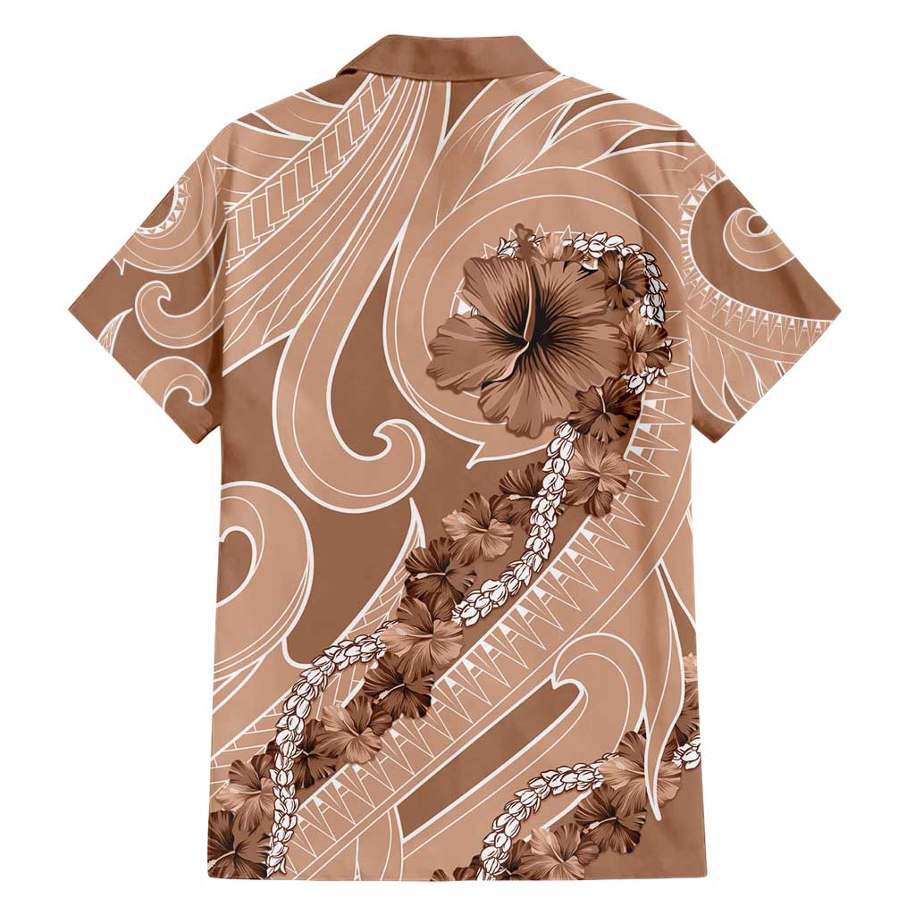 Hawaii Brown Hibiscus Pikake Lei Family Matching Short Sleeve Bodycon Dress and Hawaiian Shirt LT05 - Polynesian Pride