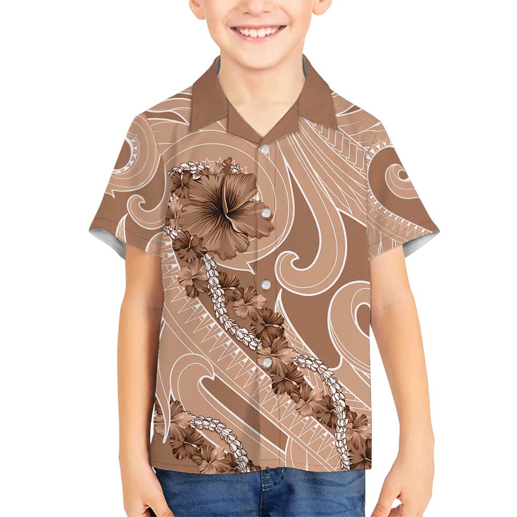 Hawaii Brown Hibiscus Pikake Lei Family Matching Summer Maxi Dress and Hawaiian Shirt - Polynesian Pride