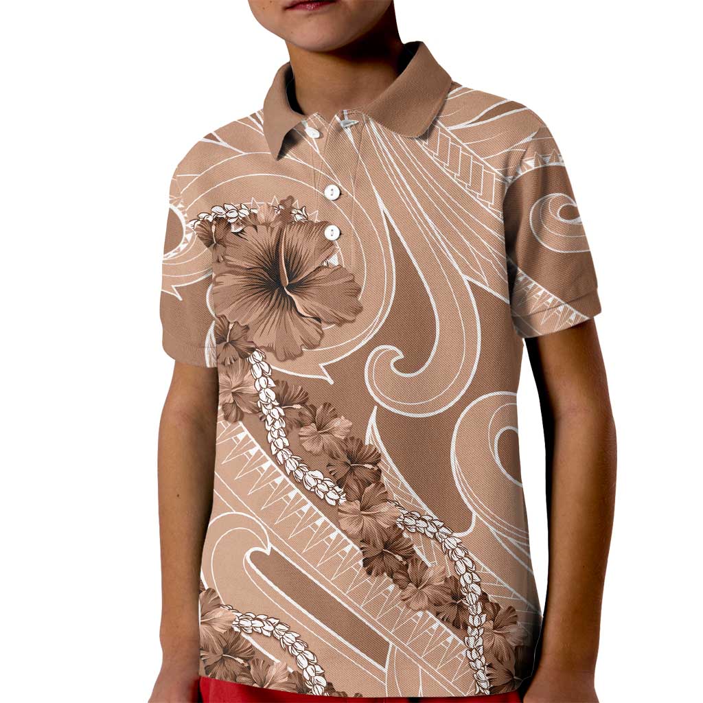 Hawaii Brown Hibiscus Pikake Lei Kid Polo Shirt - Polynesian Pride