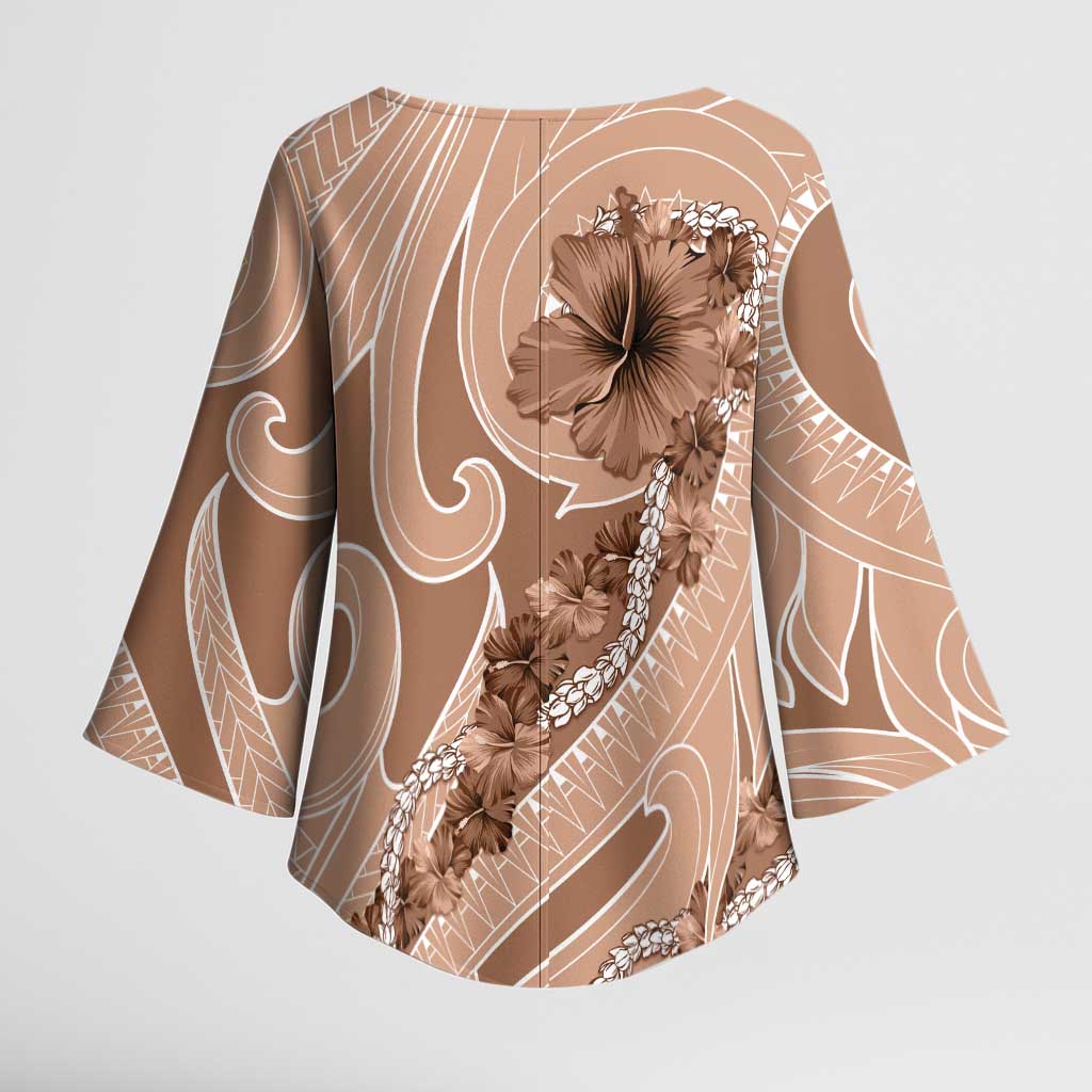Hawaii Brown Hibiscus Pikake Lei Kimono Sleeve Blouse - Polynesian Pride