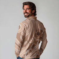 Hawaii Brown Hibiscus Pikake Lei Long Sleeve Polo Shirt - Polynesian Pride