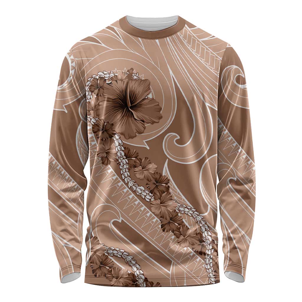 Hawaii Brown Hibiscus Pikake Lei Long Sleeve Shirt - Polynesian Pride