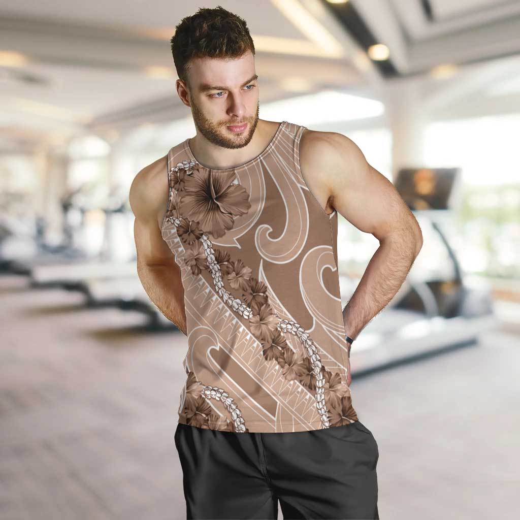Hawaii Brown Hibiscus Pikake Lei Men Tank Top - Polynesian Pride