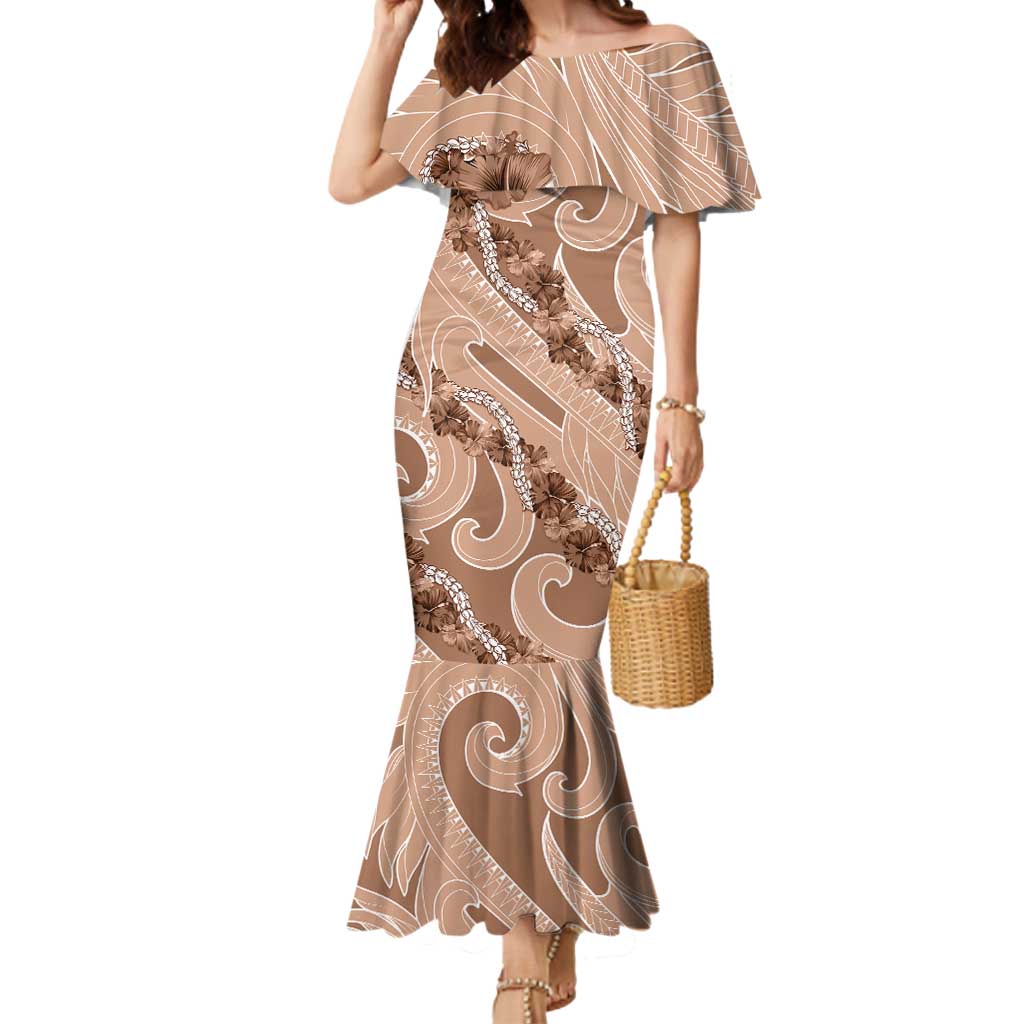 Hawaii Brown Hibiscus Pikake Lei Mermaid Dress - Polynesian Pride
