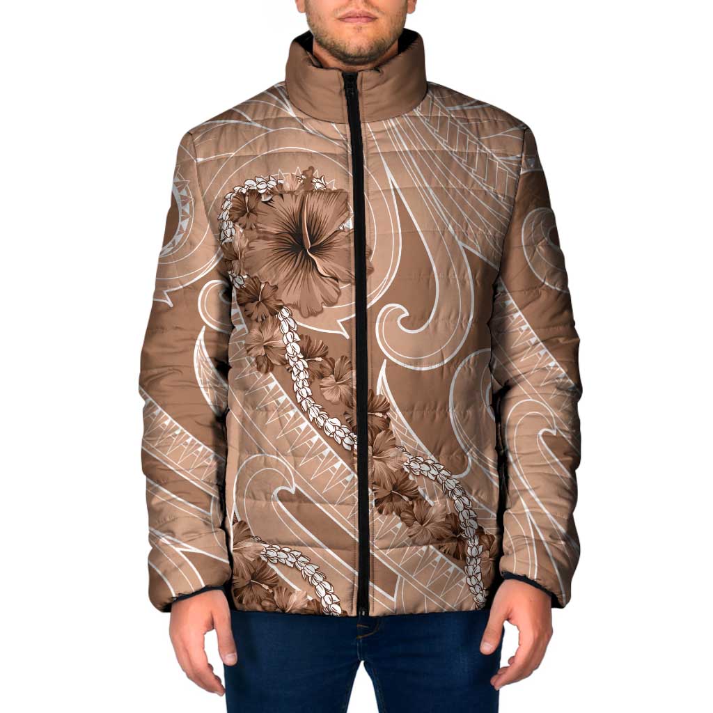 Hawaii Brown Hibiscus Pikake Lei Padded Jacket - Polynesian Pride