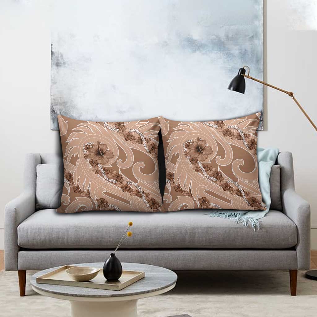 Hawaii Brown Hibiscus Pikake Lei Pillow Cover - Polynesian Pride