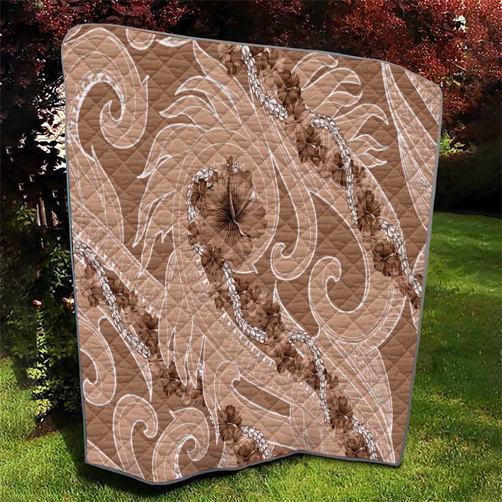 Hawaii Brown Hibiscus Pikake Lei Quilt - Polynesian Pride