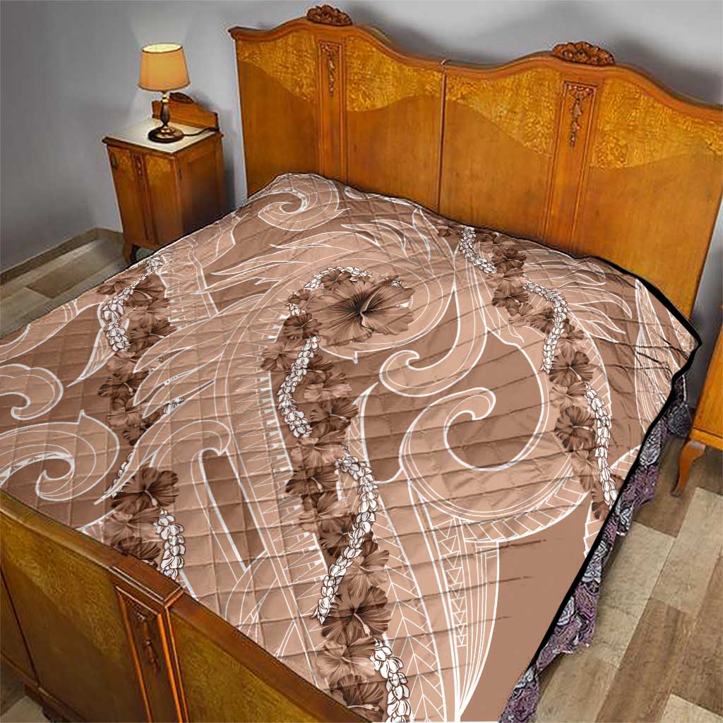 Hawaii Brown Hibiscus Pikake Lei Quilt - Polynesian Pride