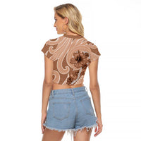 Hawaii Brown Hibiscus Pikake Lei Raglan Cropped T Shirt - Polynesian Pride