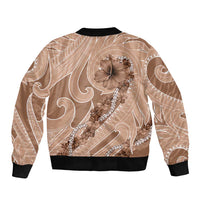 Hawaii Brown Hibiscus Pikake Lei Sleeve Zip Bomber Jacket - Polynesian Pride
