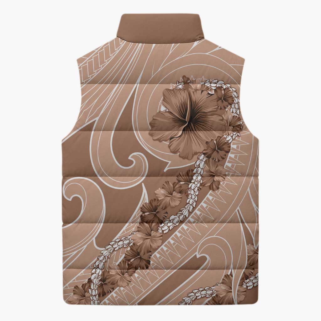 Hawaii Brown Hibiscus Pikake Lei Sleeveless Puffer Jacket - Polynesian Pride