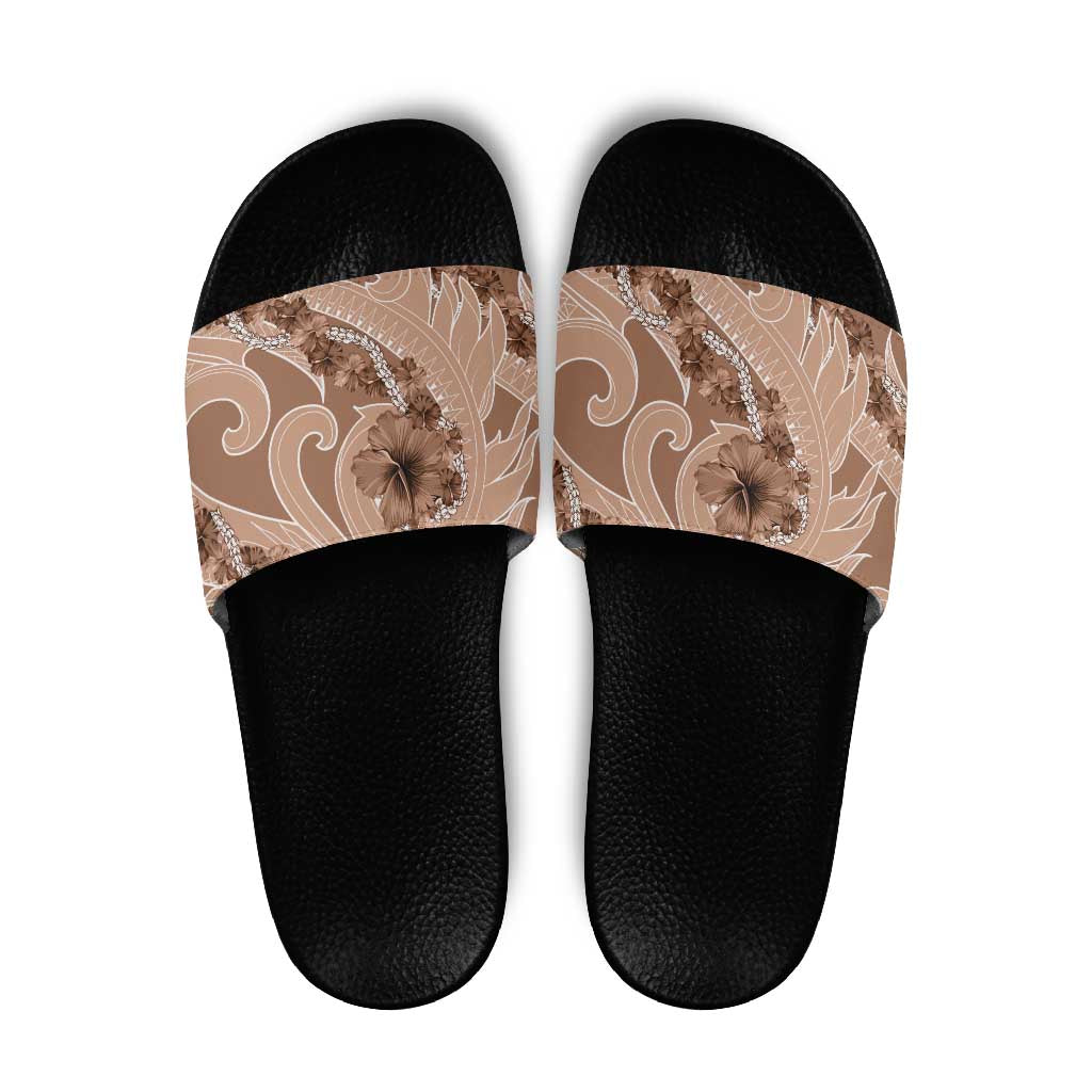 Hawaii Brown Hibiscus Pikake Lei Slide Sandals - Polynesian Pride