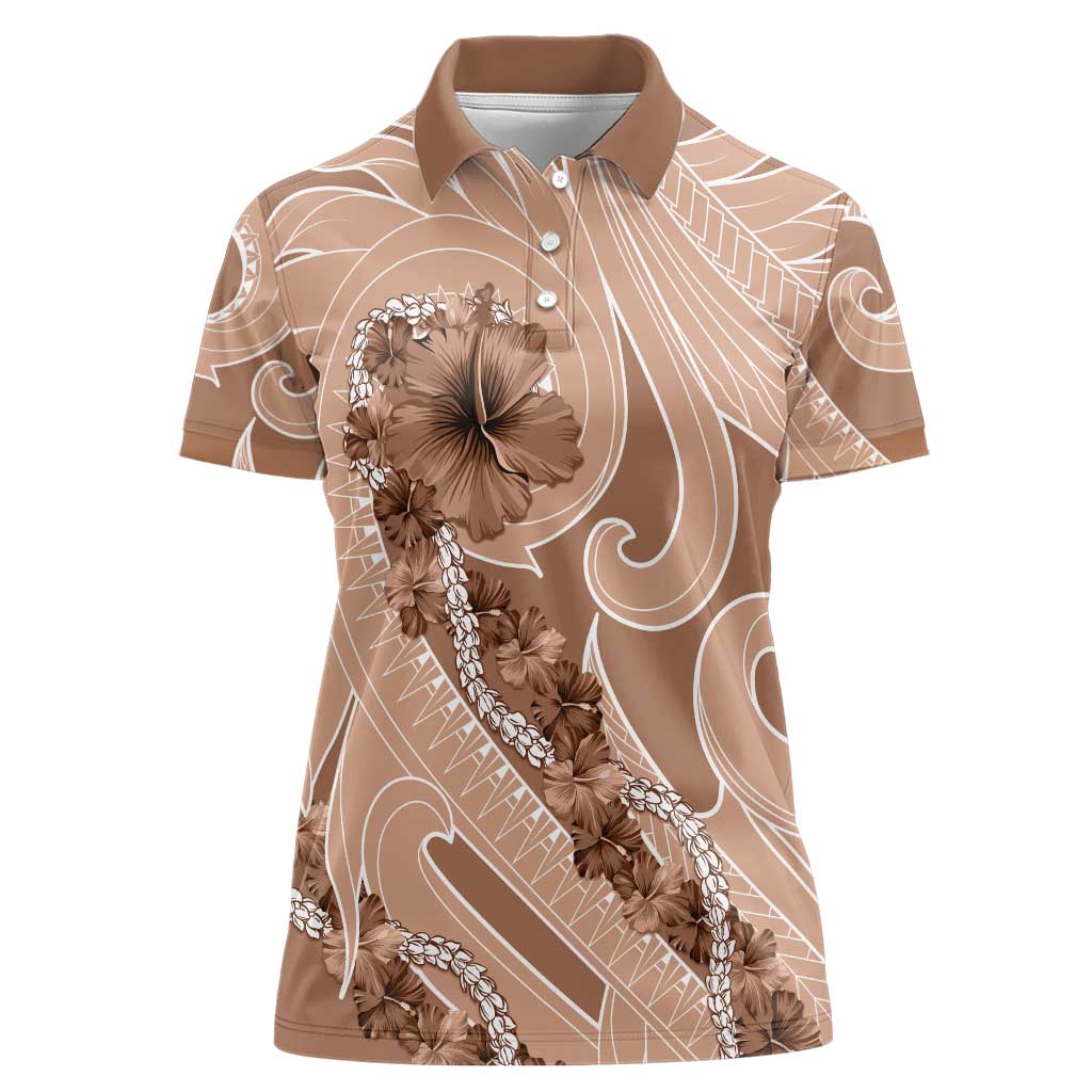 Hawaii Brown Hibiscus Pikake Lei Women Polo Shirt - Polynesian Pride