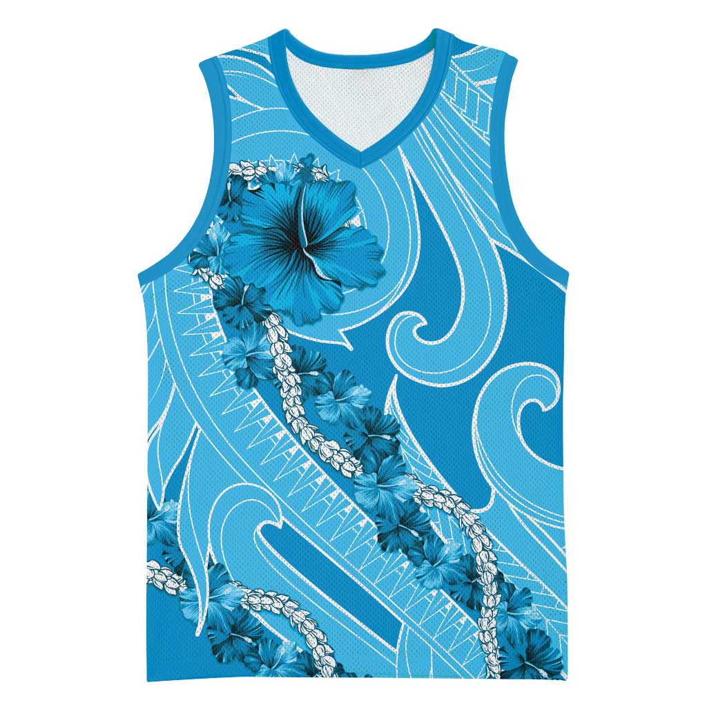 Hawaii Blue Hibiscus Pikake Lei Basketball Jersey - Polynesian Pride