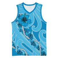 Hawaii Blue Hibiscus Pikake Lei Basketball Jersey - Polynesian Pride