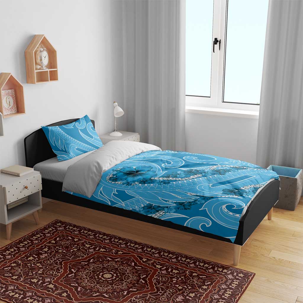 Hawaii Blue Hibiscus Pikake Lei Bedding Set - Polynesian Pride