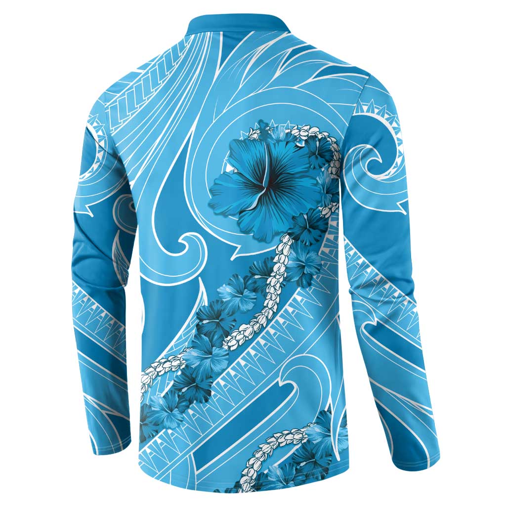 Hawaii Blue Hibiscus Pikake Lei Button Sweatshirt - Polynesian Pride