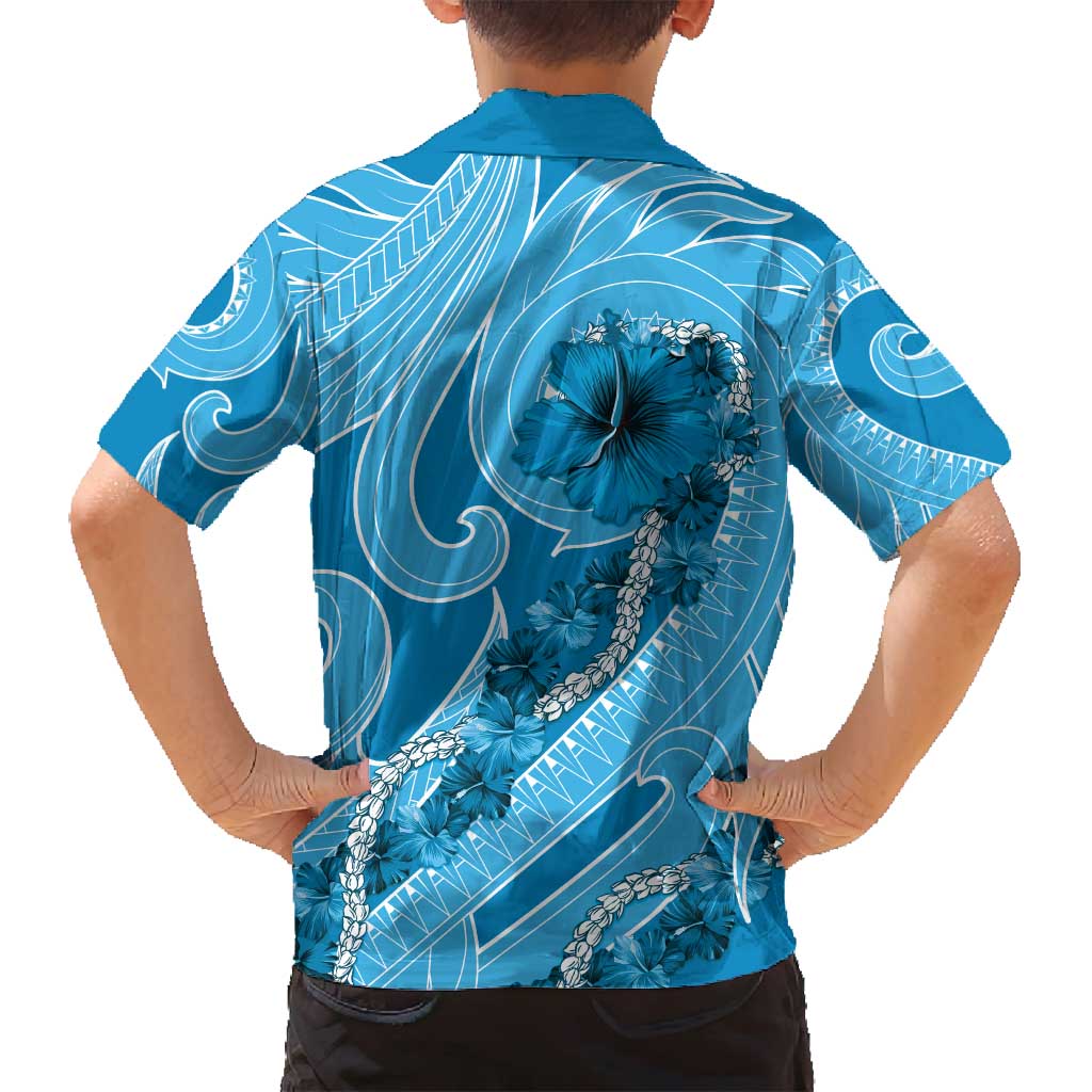 Hawaii Blue Hibiscus Pikake Lei Family Matching Long Sleeve Bodycon Dress and Hawaiian Shirt LT05 - Polynesian Pride
