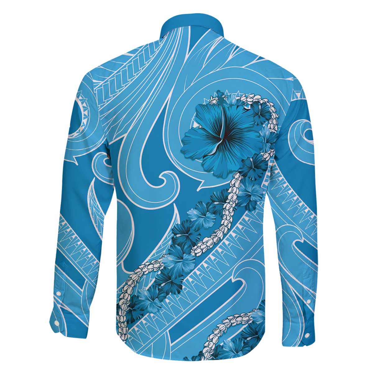Hawaii Blue Hibiscus Pikake Lei Family Matching Off The Shoulder Long Sleeve Dress and Hawaiian Shirt - Polynesian Pride