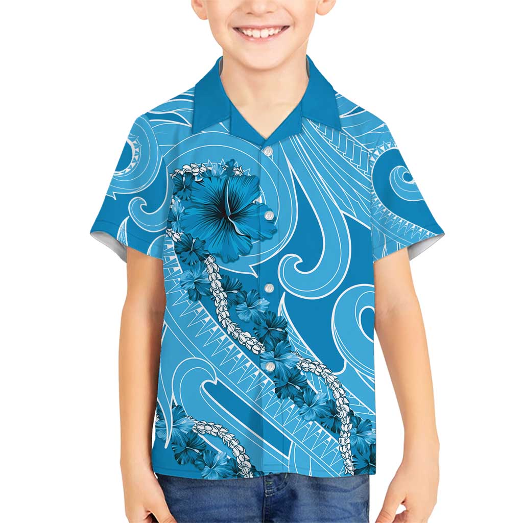 Hawaii Blue Hibiscus Pikake Lei Family Matching Off Shoulder Maxi Dress and Hawaiian Shirt - Polynesian Pride