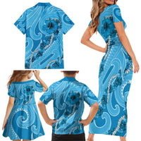 Hawaii Blue Hibiscus Pikake Lei Family Matching Short Sleeve Bodycon Dress and Hawaiian Shirt LT05 - Polynesian Pride