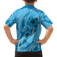 Hawaii Blue Hibiscus Pikake Lei Family Matching Tank Maxi Dress and Hawaiian Shirt - Polynesian Pride