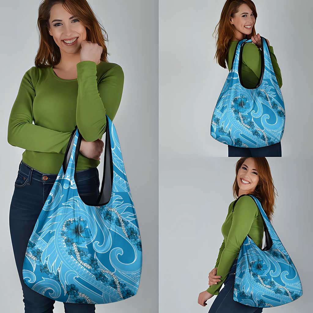 Hawaii Blue Hibiscus Pikake Lei Grocery Bag - Polynesian Pride