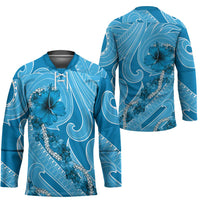 Hawaii Blue Hibiscus Pikake Lei Hockey Jersey - Polynesian Pride