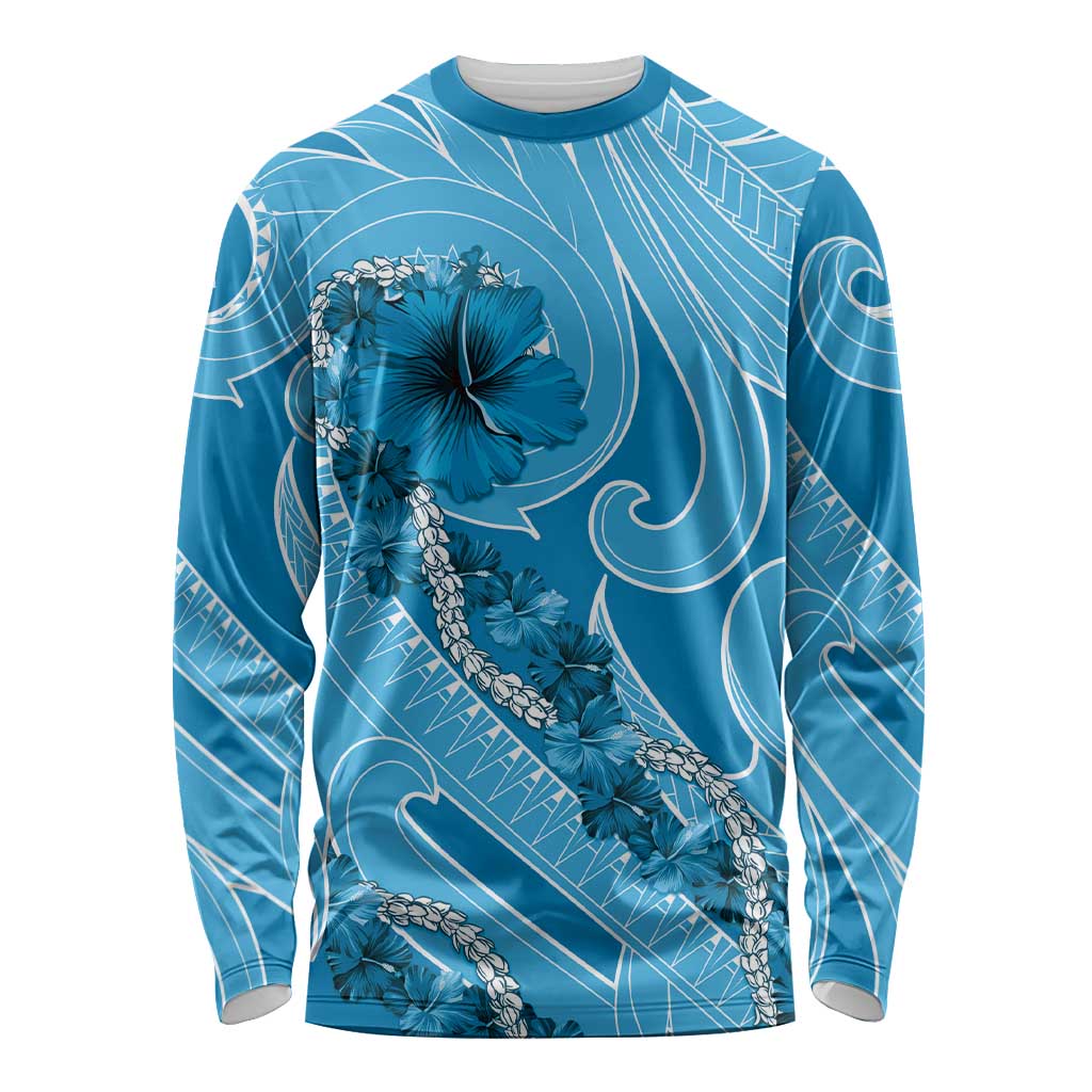 Hawaii Blue Hibiscus Pikake Lei Long Sleeve Shirt - Polynesian Pride