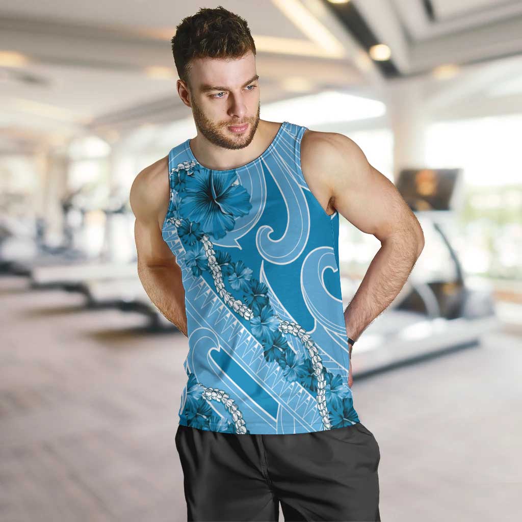 Hawaii Blue Hibiscus Pikake Lei Men Tank Top - Polynesian Pride