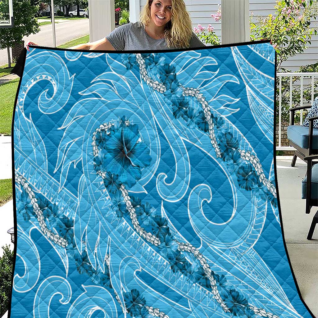 Hawaii Blue Hibiscus Pikake Lei Quilt - Polynesian Pride