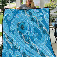 Hawaii Blue Hibiscus Pikake Lei Quilt - Polynesian Pride
