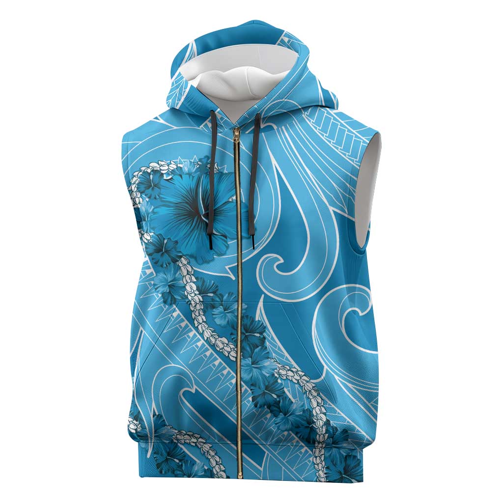Hawaii Blue Hibiscus Pikake Lei Sleeveless Zip Hoodie - Polynesian Pride