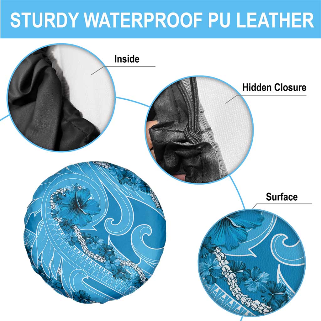 Hawaii Blue Hibiscus Pikake Lei Spare Tire Cover - Polynesian Pride