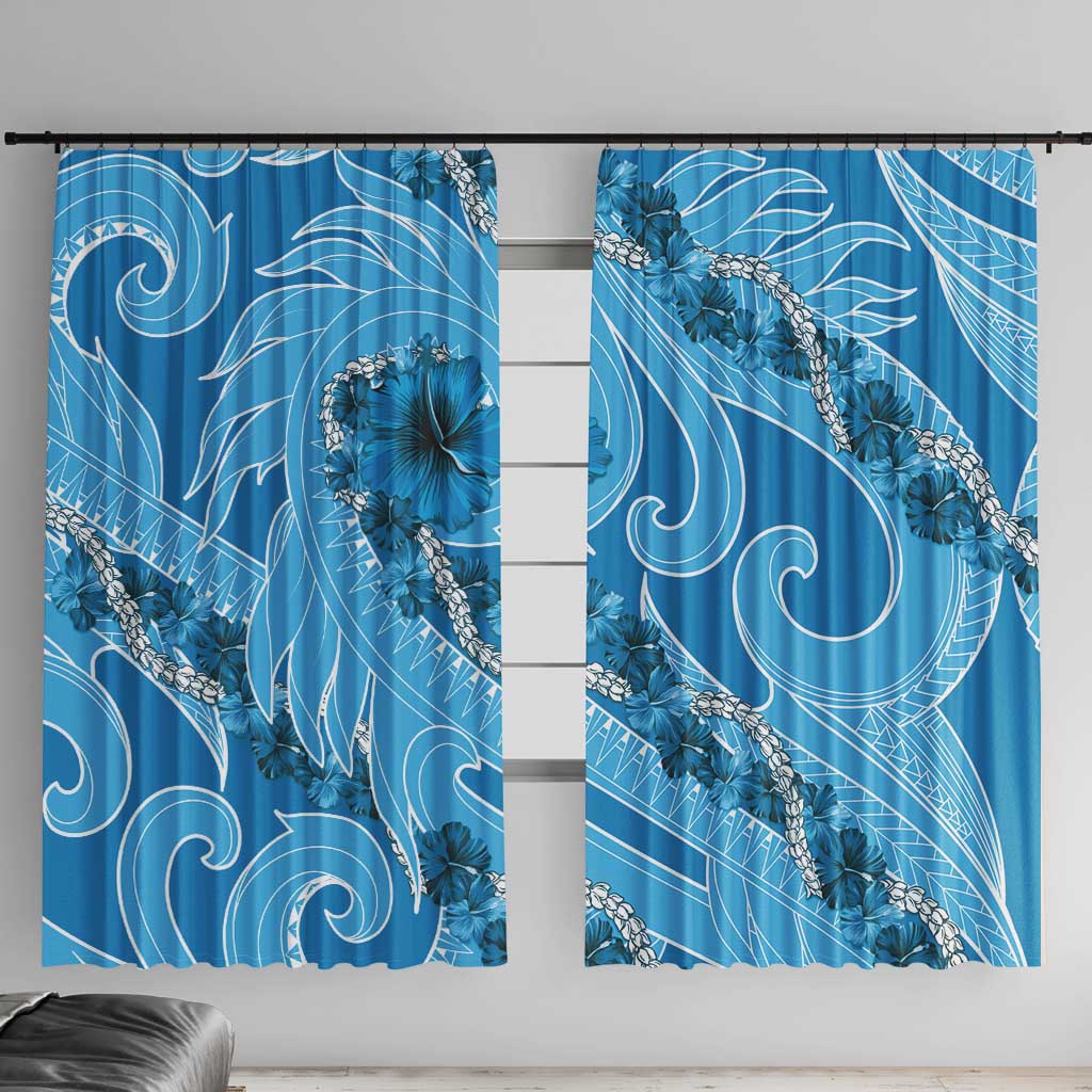 Hawaii Blue Hibiscus Pikake Lei Window Curtain - Polynesian Pride